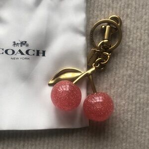 Coach Gold and Pink Glitter Cherry Keychain